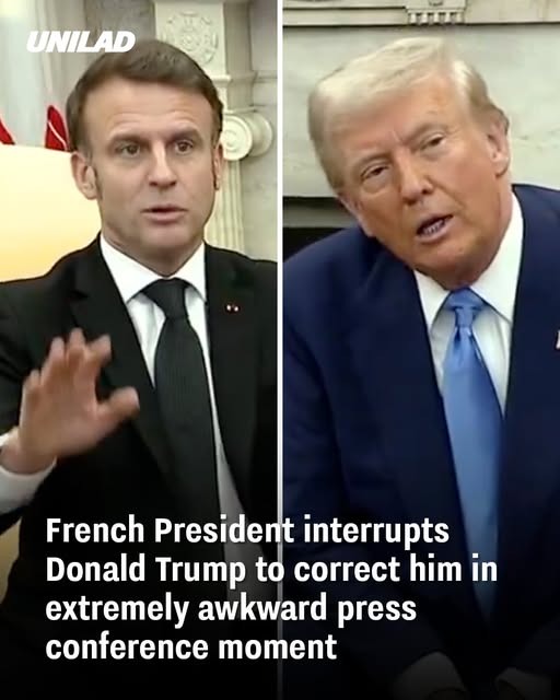 French President interrupts Donald Trump to correct him in extremely awkward press conference moment