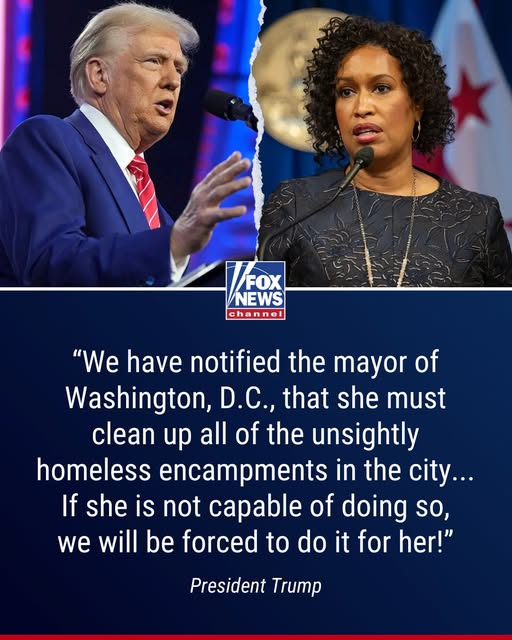 Trump says DC Mayor Bowser ‘must clean up’ homeless encampments in the capital