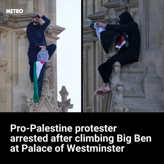 Pro-Palestine protester arrested after climbing Big Ben at Palace of Westminster