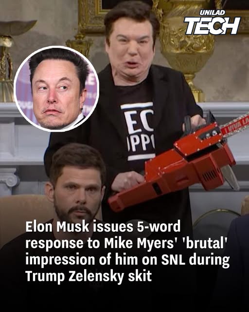 Elon Musk issues 5-word response to Mike Myers’ ‘brutal’ impression of him on SNL during Trump Zelenskyy skit