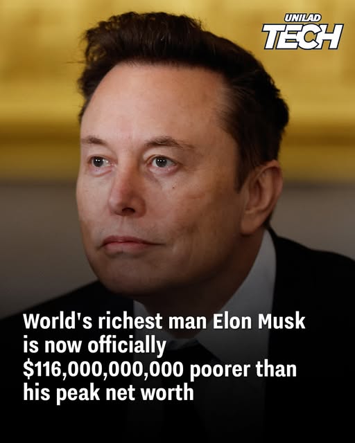 World’s richest man Elon Musk is now officially $116,000,000,000 poorer than his peak net worth