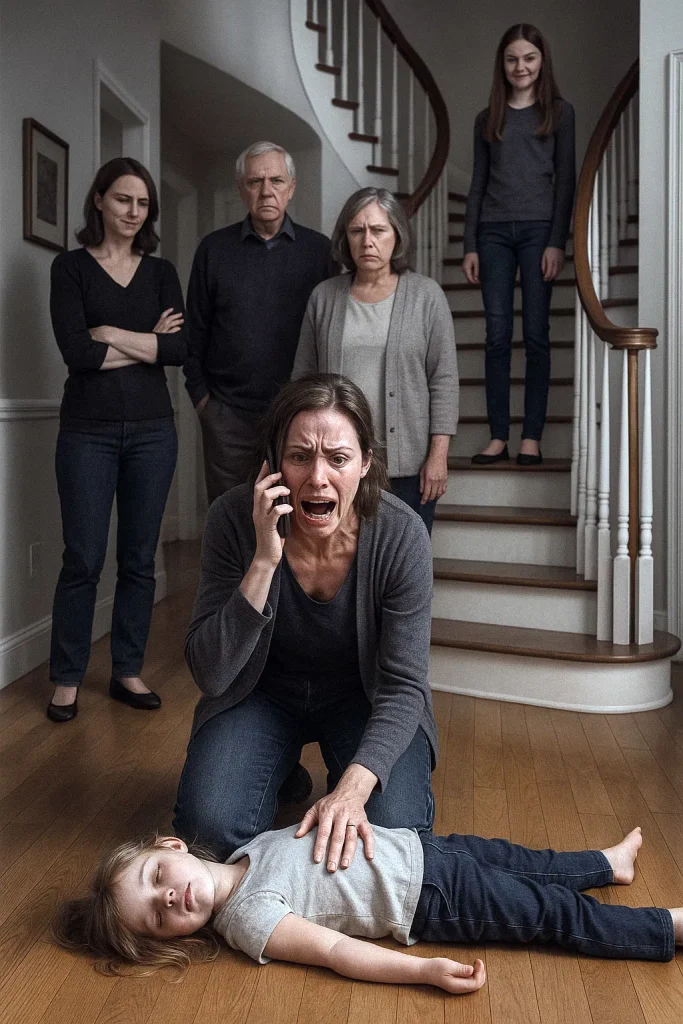 My niece pus/hed my 4-year-old daughter down the stairs, saying she was annoying — my sister just laughed, mom dismissed it, and dad said kids need to be tough. but when i saw my daughter lying motionless, i called 911. they didn’t expect what i’d do next.