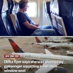 Delta flyer says she was shamed by passenger squatting in her own window seat