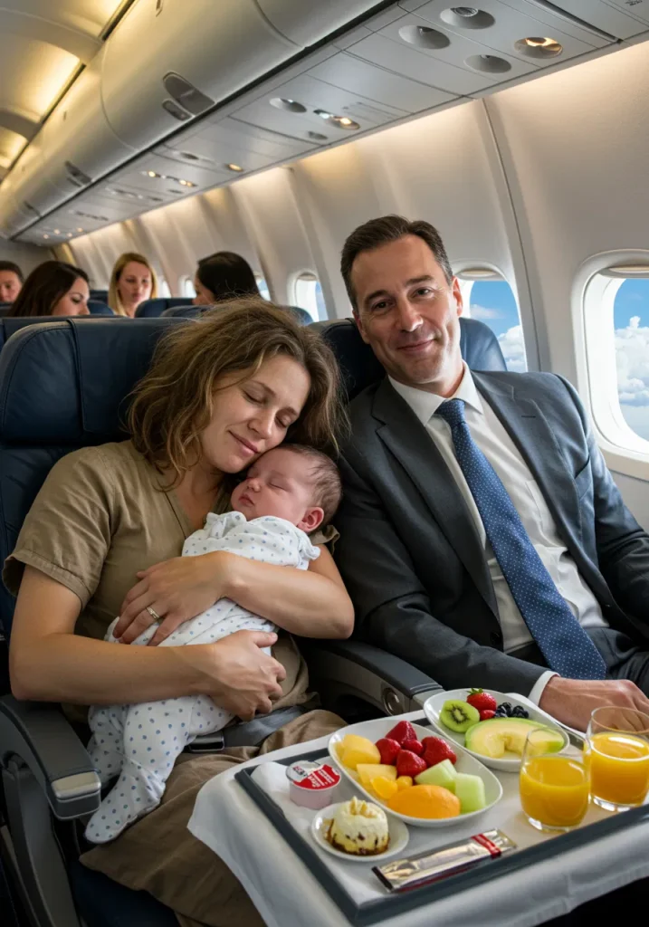 A Struggling Mother and Her Baby Fall Asleep on a CEO’s Shoulder During a Flight, But She Wakes Up Stunned When He..